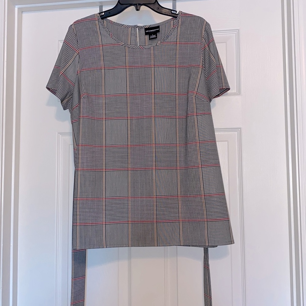 Short sleeved tie front blouse